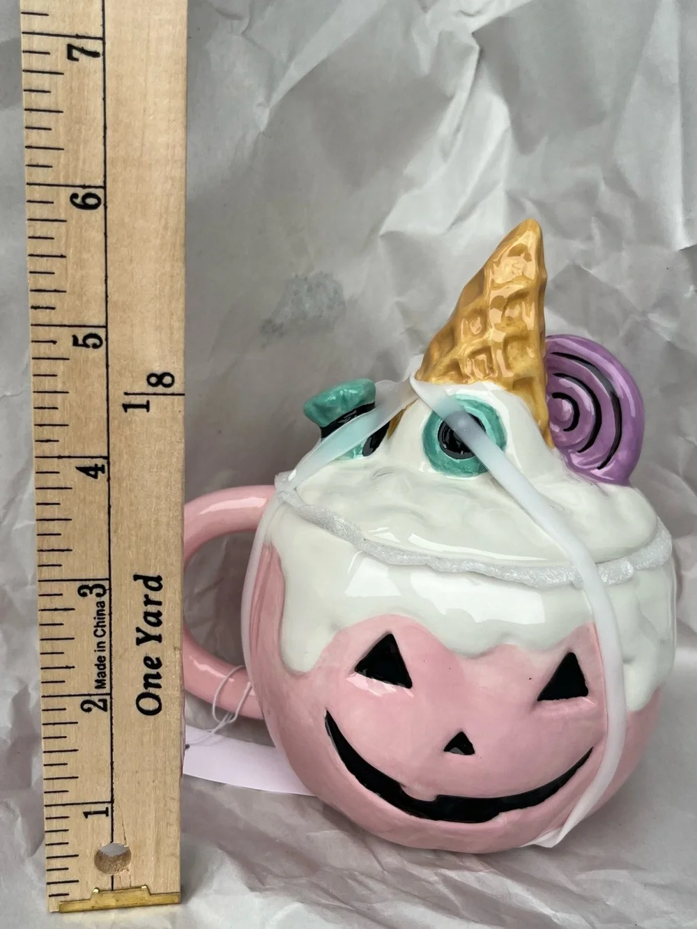 Whimsical Pink Pumpkin Ceramic Mug with Ice Cream Cone Accent